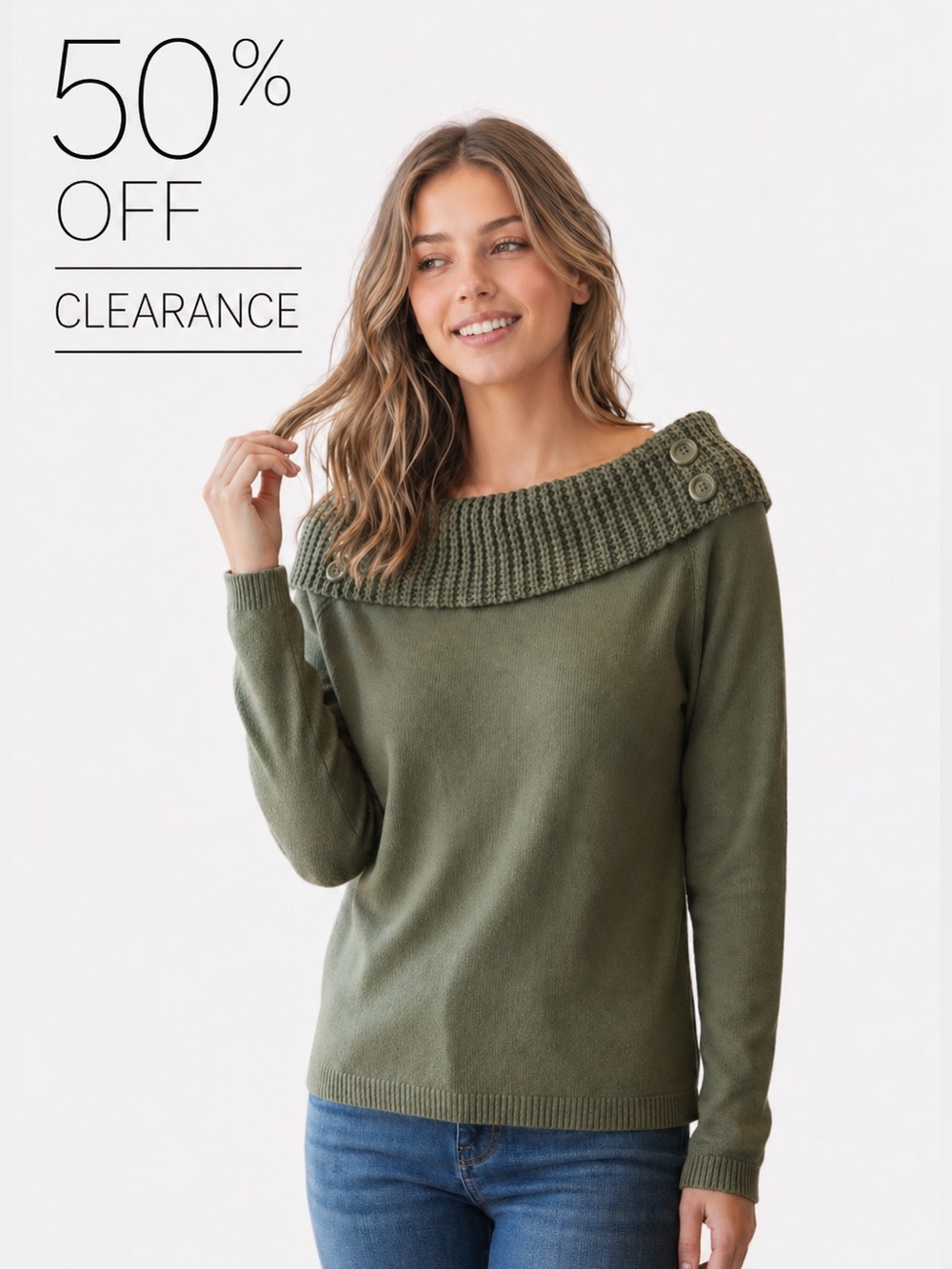 Olive Green Off-Shoulder Sweater